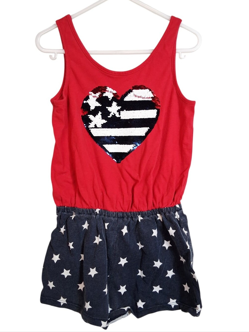 PLACE Patriotic Flip Sequin Heart Shorts Romper - Girls Size 5/6